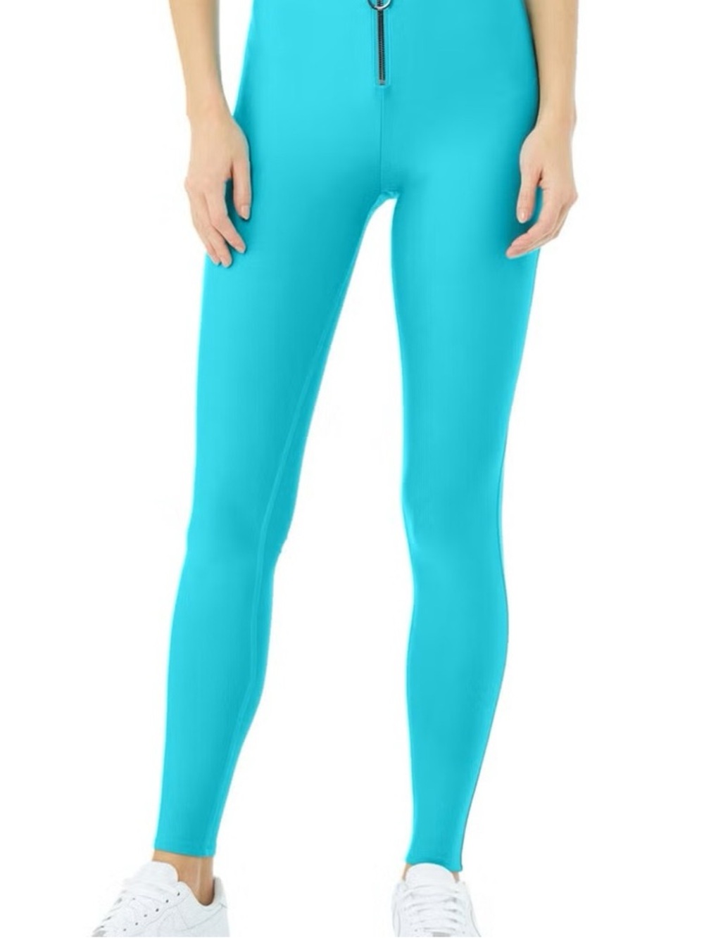 ALO Yoga Bright Turquoise High-Rise Leggings with Front Zip